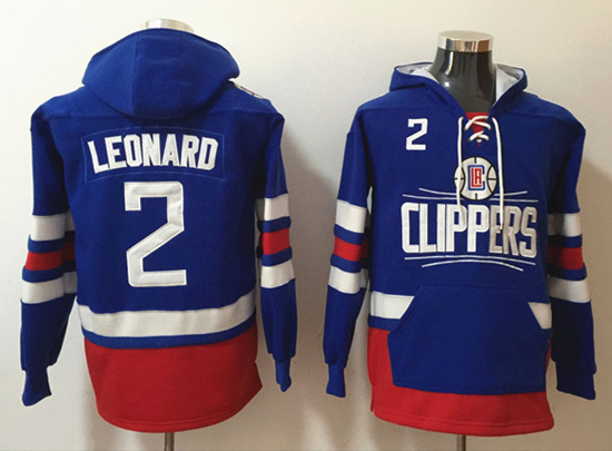 Men's Los Angeles Clippers #2 Kawhi Leonard Blue Lace-Up Pullover Hoodie Men's Los Angeles Clippers #2 Kawhi Leonard Blue Lace-Up Pullover Hoodie